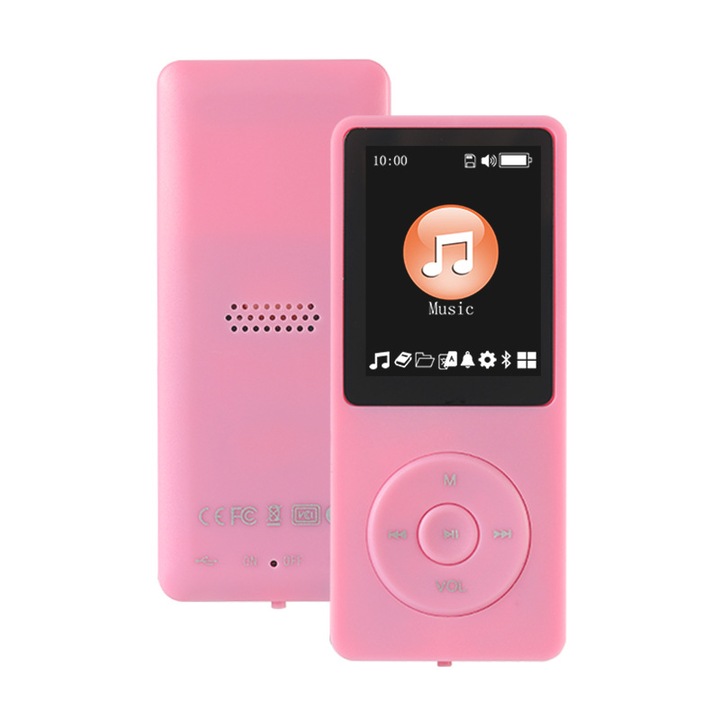 Hordozható MP3 lejátszó, 16 GB, fejhallgatóval és hangszóróval, rózsaszín, teljes készlet