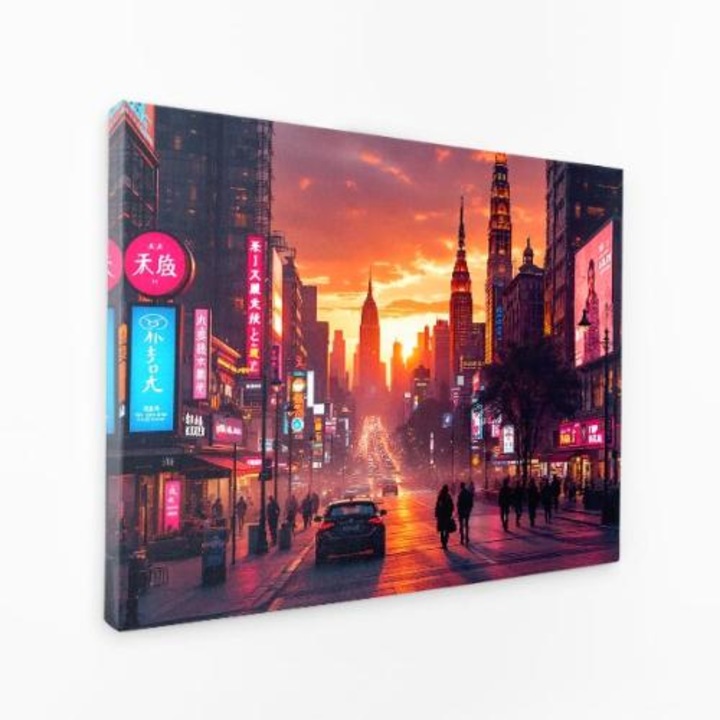 Картина на платно - Ню Йорк по залез с градски пейзаж и пешеходци [Newyorkcity Sunset Cityscape Pedestrians] - 50x70 cm