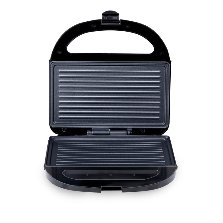 Sandwich-maker Alpina Contact Grill, 750 W, maner izolat termic, invelis antiaderent, ideal pentru gratar rapid acasa Inox/Negru