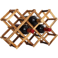 Raft Vin Pliabil, Axroad Mall, Capacitate 10 sticle, Nu este nevoie de asamblare, Capacitate portanta puternica, Design vintage, Impotriva alunecarii, Usor de curatat, Pentru bucatarii, camere de zi, baruri, Lemn masiv de pin, 45*31*12cm, Maro
