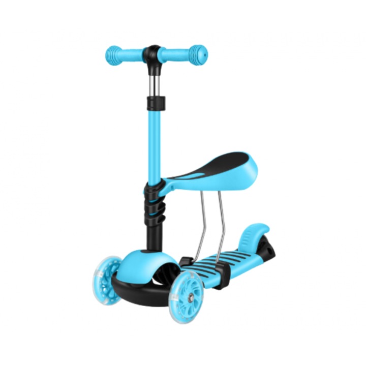 Trotineta pentru copii, R2Invest, trotineta cu 3 roti si sezut, albastra, 3-50 kg