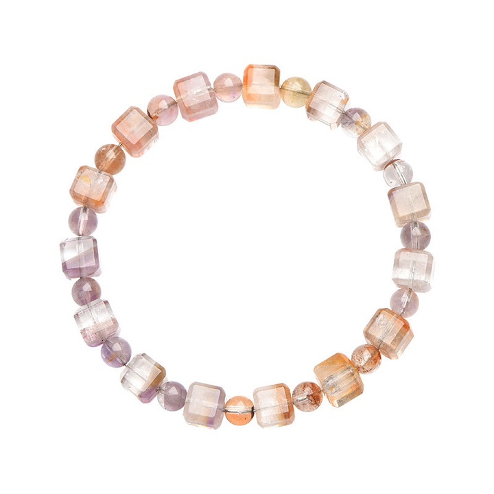 Bratara patrata naturala Aurora 23 cristal transparent, unisex, design cu cordon elastic