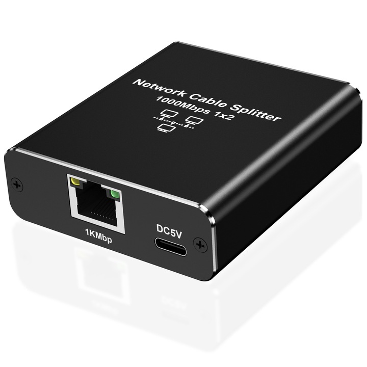 Високоскоростен Gigabit Ethernet сплитер 1 към 2, 1000Mbps LAN сплитер (2 устройства в едновременна мрежа), RJ45 сплитер адаптер с USB захранващ кабел, интернет сплитер за кабел Cat5/5e/6/7/8