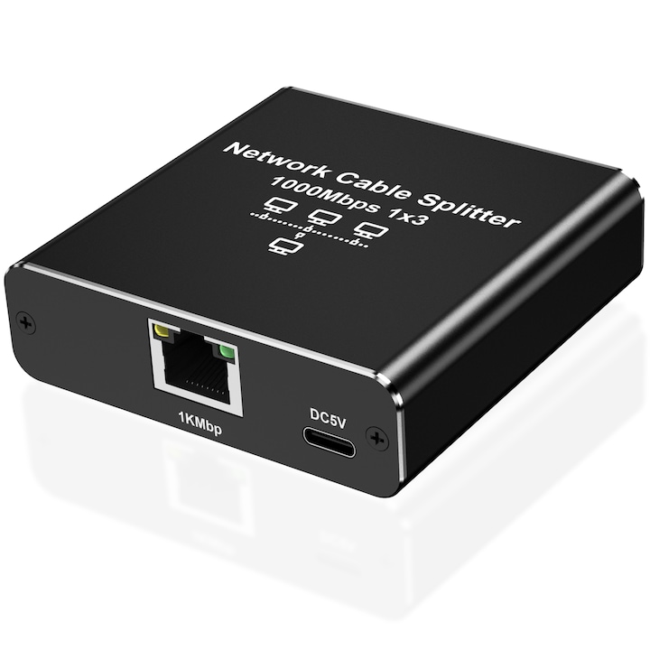 Ethernet сплитер, Високоскоростен Gigabit, 1 до 3, 1000Mbps LAN сплитер 3 устройства в едновременна мрежа, RJ45 сплитер адаптер с USB захранващ кабел, Интернет сплитер за кабел Cat5/5e/6/7/8