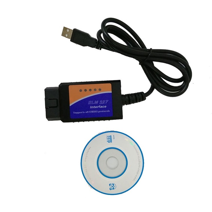 Adaptor echipament de diagnosticare OBD II, Rqiurpn, ELM327, cablu USB, compatibilitate Windows, 1x disc
