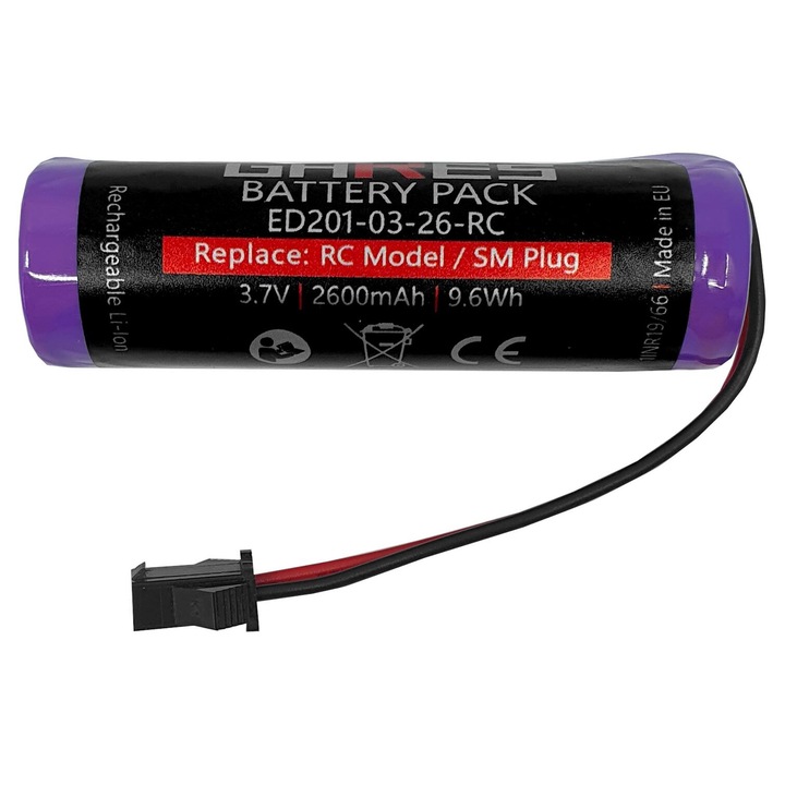 Baterie Gares, 3.7V 2.6Ah Li-Ion, compatibil cu modele RC, Conector SM 2Pin