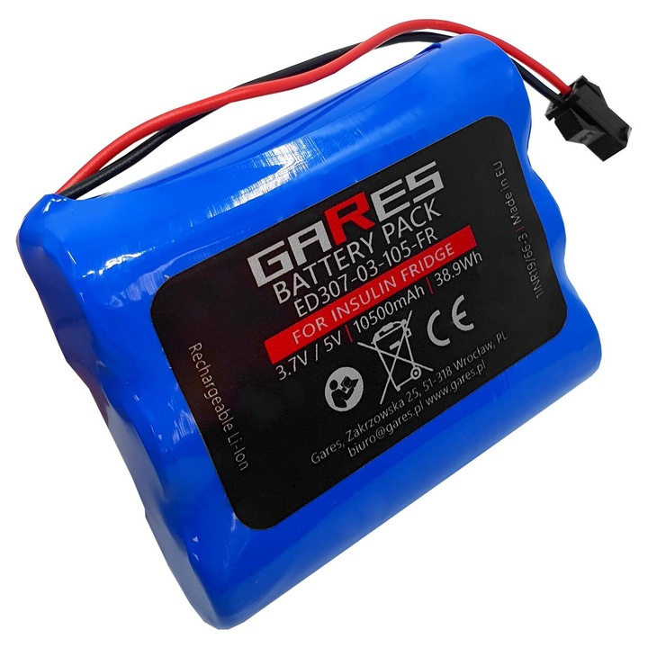 Baterie Gares, 3.7V 10.5Ah Li-Ion, compatibil cu frigiderul de medicamente