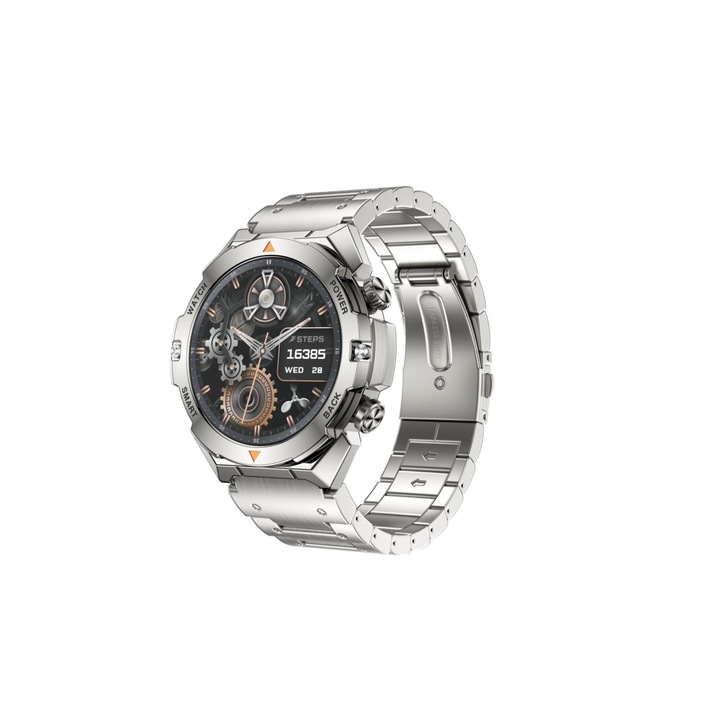 Smartwatch D01 cu curea metalica, 40mm, AI asisent, 120 + moduri sport, IP68, aplicatie DaFit, Argintiu