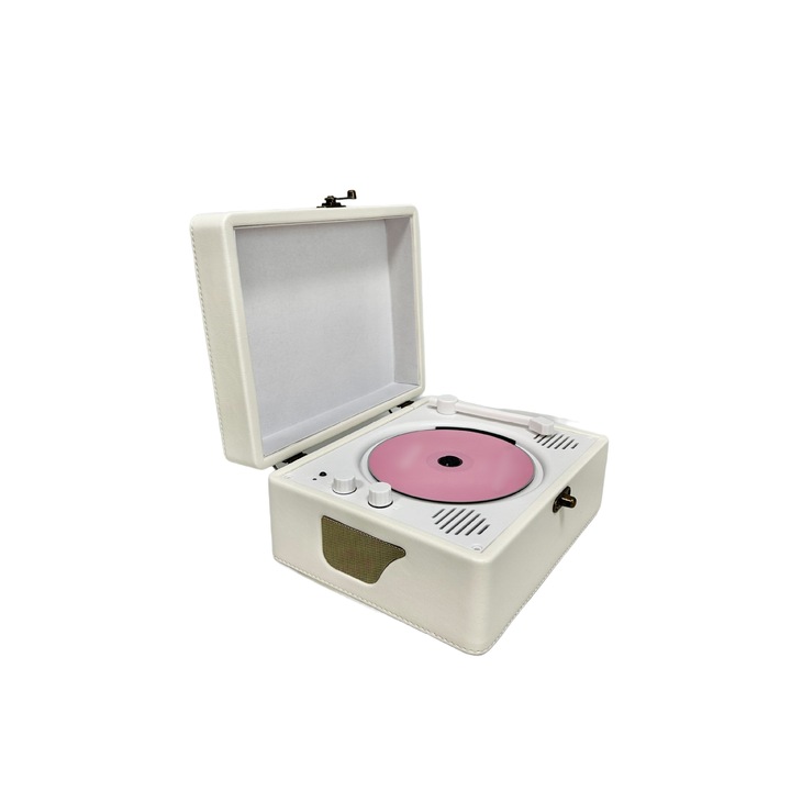 CD lejátszó, HD audio, 3,5 mm-es hangszóró csatlakozó, távirányító, nagy kapacitású elemek, fehér