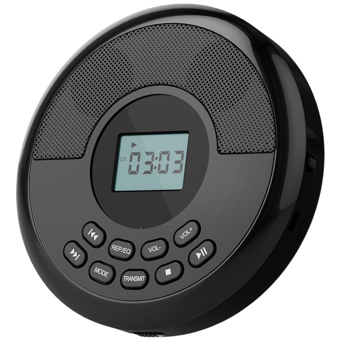 MP3 плейър, преносим уокмен, CD Music Album, USB Bluetooth, Dual Speakers, Home Outdoor Sports, Round Design, Clear Sound Quality, Black