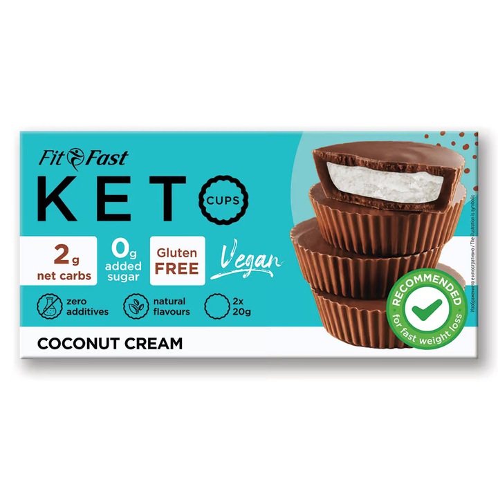 Batoane Proteice, Fit Fast, Keto Cups, Nuca de cocos, 40 g