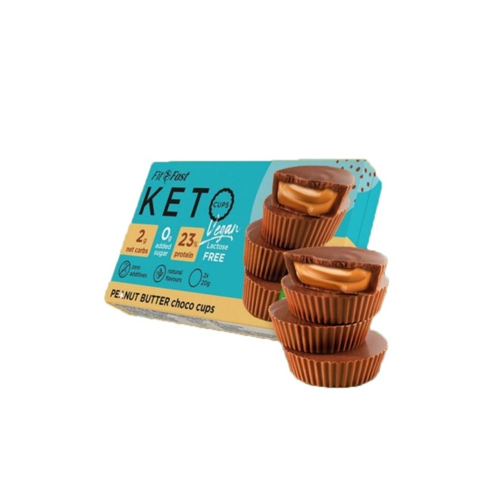 Batoane Proteice, Fit Fast, Keto Cups, Ciocolata & Unt de arahide, 40 g