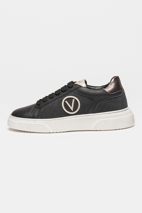 Valentino, Pantofi sport din piele cu detaliu logo, Negru/Bleumarin