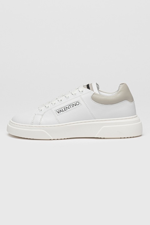 Valentino, Bőrsneaker logóval, Törtfehér/Drapp