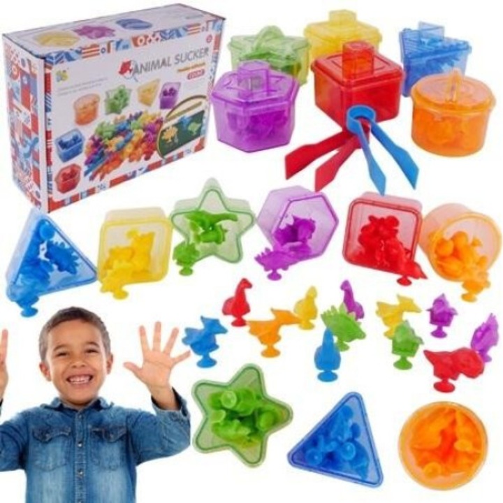 Set educational dinozauri, Maksik, invatare culori si numarare, 6 sortere, 24x17x7,5cm