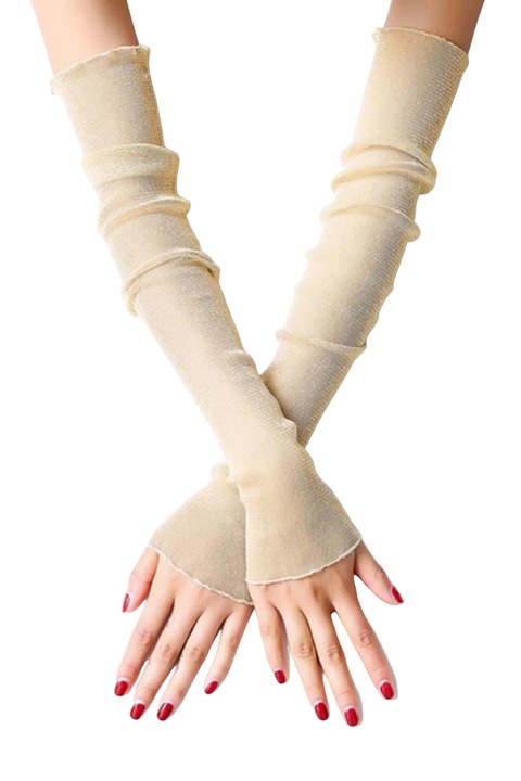 Acoperitori pentru maini tip manusi, model semitransparent si delicat, fara degete si fara prindere, tematica cute and soft, marime universala, aurii, EFAYN