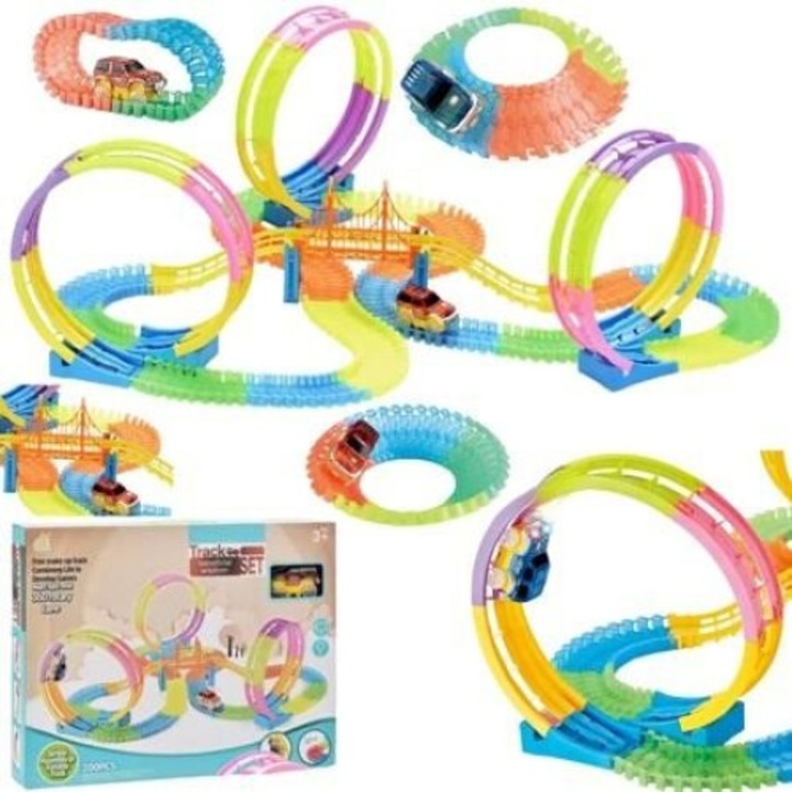 Set circuit de curse 200 elemente, Maksik, design creativ, mecanism de propulsie, 49x8,8x35cm