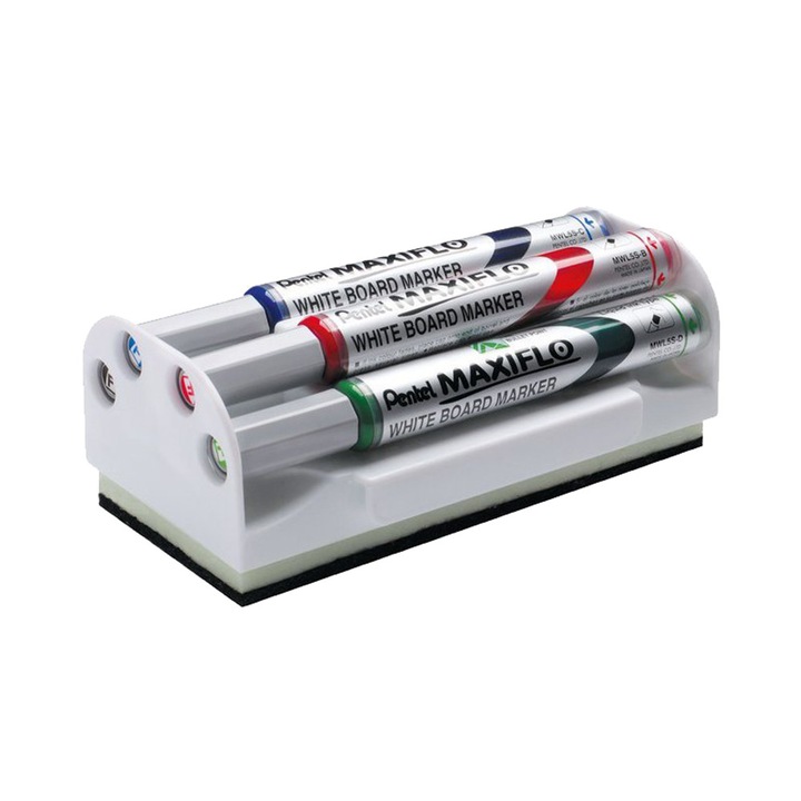 Гъба за бяла дъска Pentel магнитна + 4 броя маркери 4.0мм.