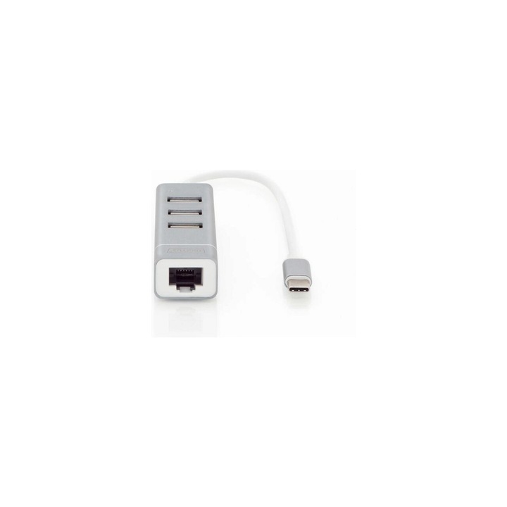 HUB USB 2.0, 3 porturi, Type C, port LAN, Digitus