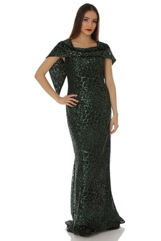 Rochie tull paietat Liza Panait T-66 neagra cu verde, Negru/Verde Rochie tull paietat Liza Panait T-66 neagra cu verde, Negru/Verde