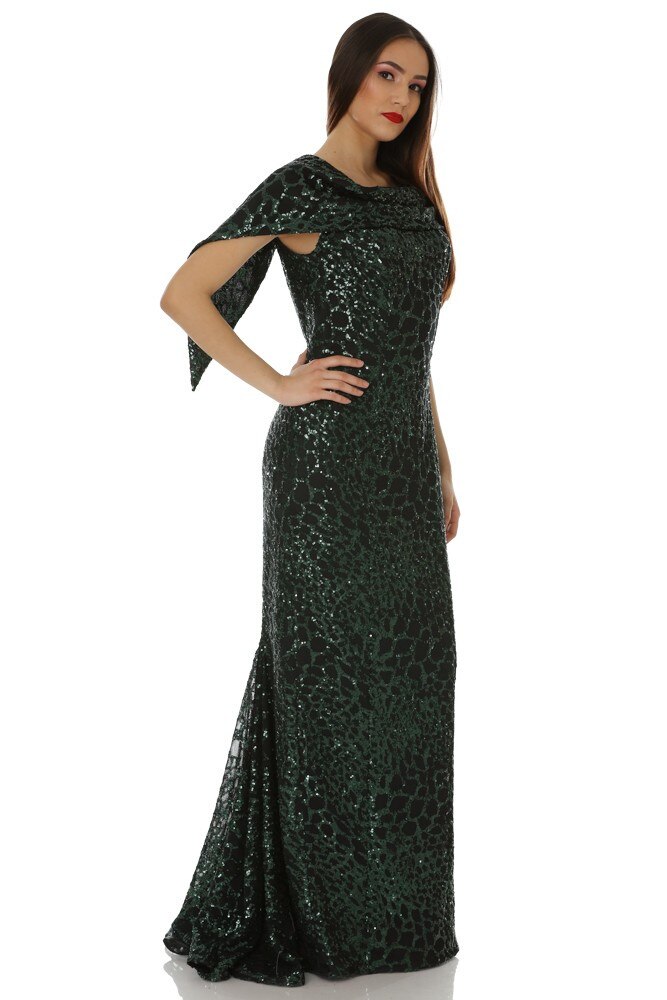 Rochie neagra cu verde din tull paietat Liza Panait T-66E