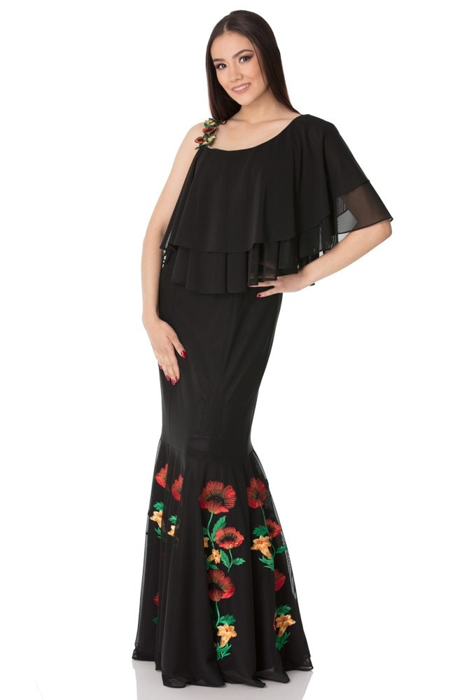 Rochie neagra de tull brodat Liza Panait T-88E