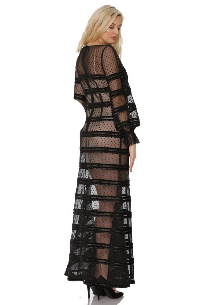 Rochie tull negru cu aplicatii Liza Panait T-49E