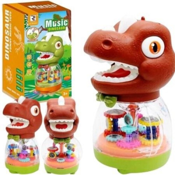 Dinozaur interactiv, Maksik, lumini colorate, muzica, 13x12x24cm