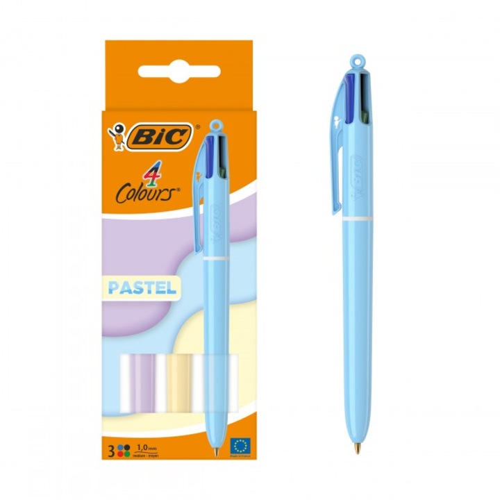 Писалка BIC 4 Colours Pastel, 4 цвята, микс, 1 mm, размери 14x67x172 mm