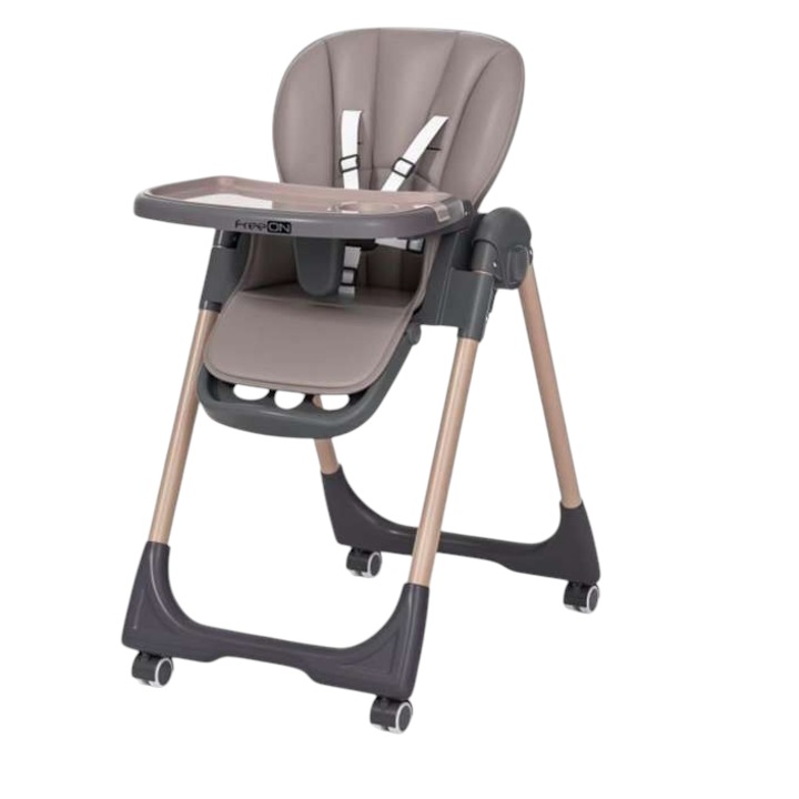 Столче за хранене, FreeON, Kai, До 15 кг, Регулиране на височината в 8 позиции, Регулиране на поставката за крачета в 3 позиции, Регулиране на облегалката в 4 позиции, С регулируема табла, 6-36 месеца, Кафе