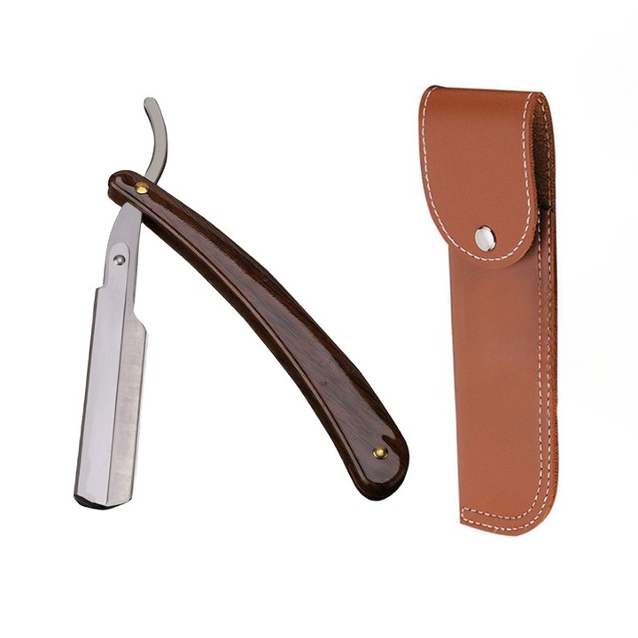 Borotva arc- vagy testborotválkozáshoz, hordtáskában, hosszú penge, professzionális, rozsdamentes acél, PriStyle