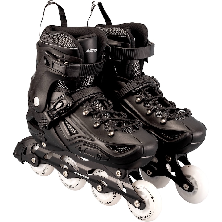 Role Action One All Black, marimea L (41-44), aluminiu, roti PU luminoase, negru