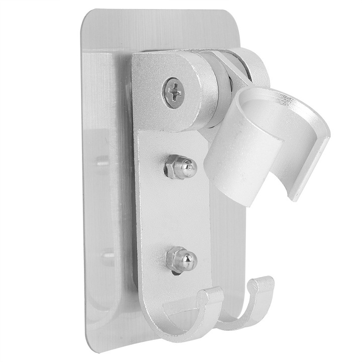 Suport pentru dus din aluminiu ajustabil, Mmgoqqt, argintiu, capacitate 15kg, cu carlige, fara gaurire