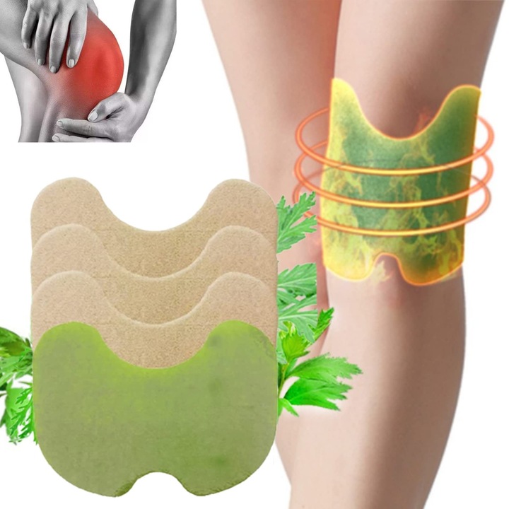 Pachet 12 plasturi pentru dureri de genunchi, extract de ghimbir, moxibustie, sanatate genunchi, fara fum, 8-15 ore