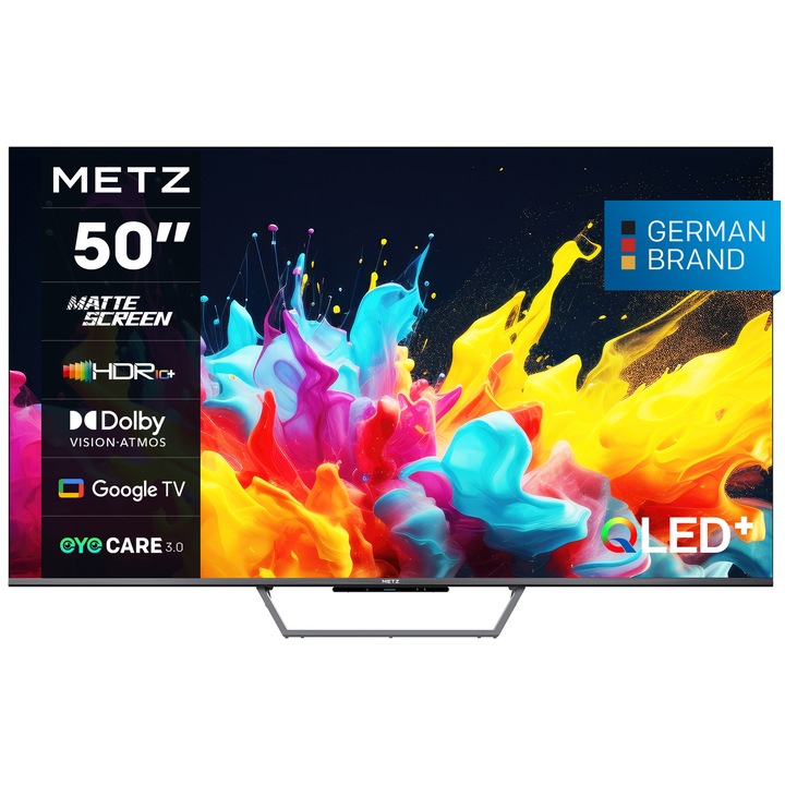 Телевизор METZ QLED 50MQE7600, 50" (126 см), Smart Google TV, 4K Ultra HD, Клас F (Модел 2024)