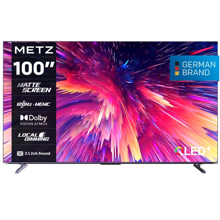 Телевизор METZ QLED 100MQE8500, 253 cm, Smart Google TV, 4K Ultra HD, 100Hz, Class F (модел 2024)