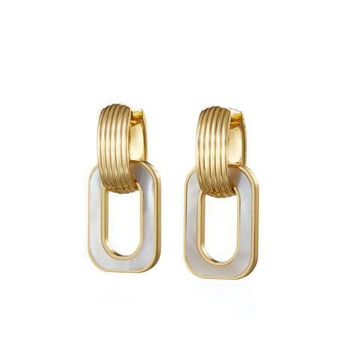 Haiaveng fülbevaló, réz, fehér gyöngyház, csíkos, arany