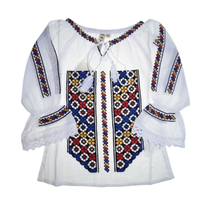 Традиционна риза с дълъг ръкав за момиче Mini Junior IE-MJ11, Бяла 8-9г.