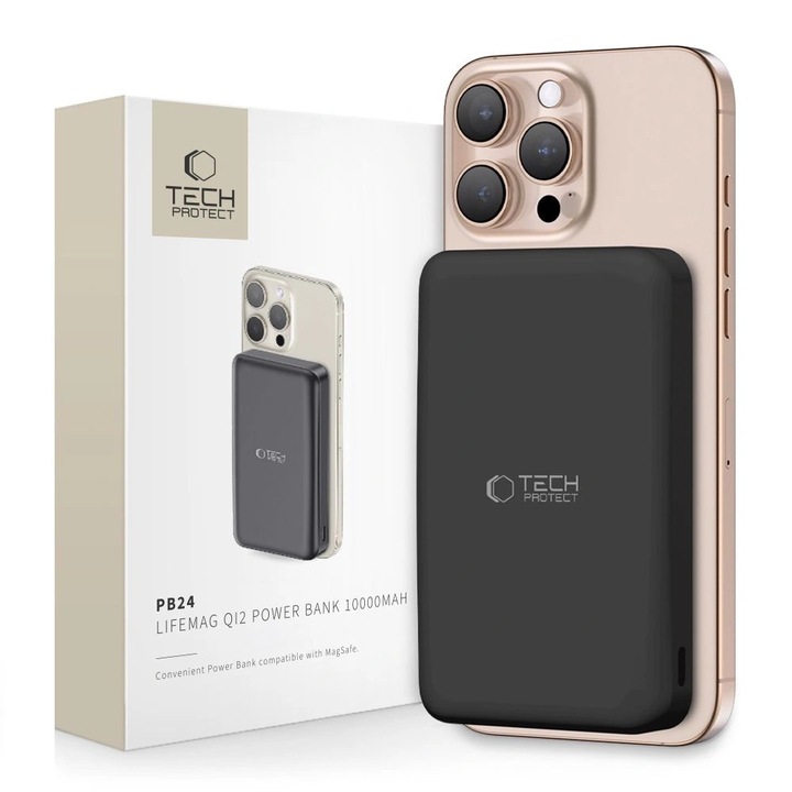 TECH-PROTECT PB24 LIFEMAG QI2 MAGSAFE HORDOZHATÓ TÖLTŐ 10000MAH fekete