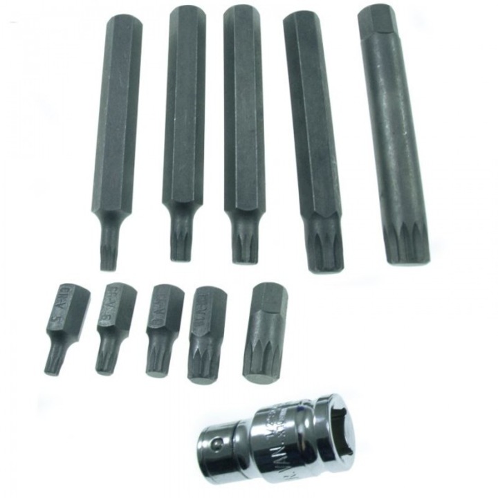 Set de biti, 10 bucati + adaptor, Beast, 3x7,5cm