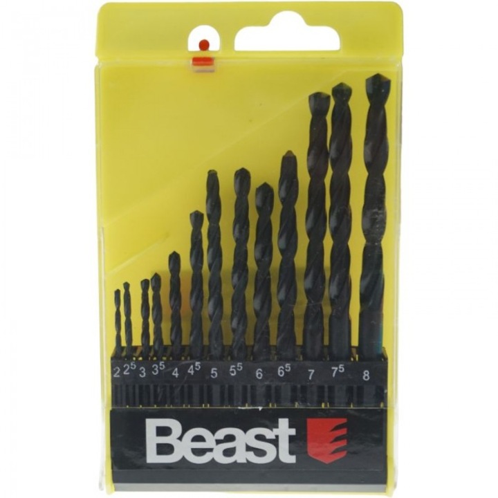 Set de burghie pentru metal 13 buc, Beast, 2-8 mm, HSS, lungime 55-110 mm