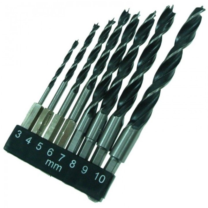 Set de burghie pentru lemn 8 buc, Beast, 3-10 mm, HEX, lungime 80-130 mm