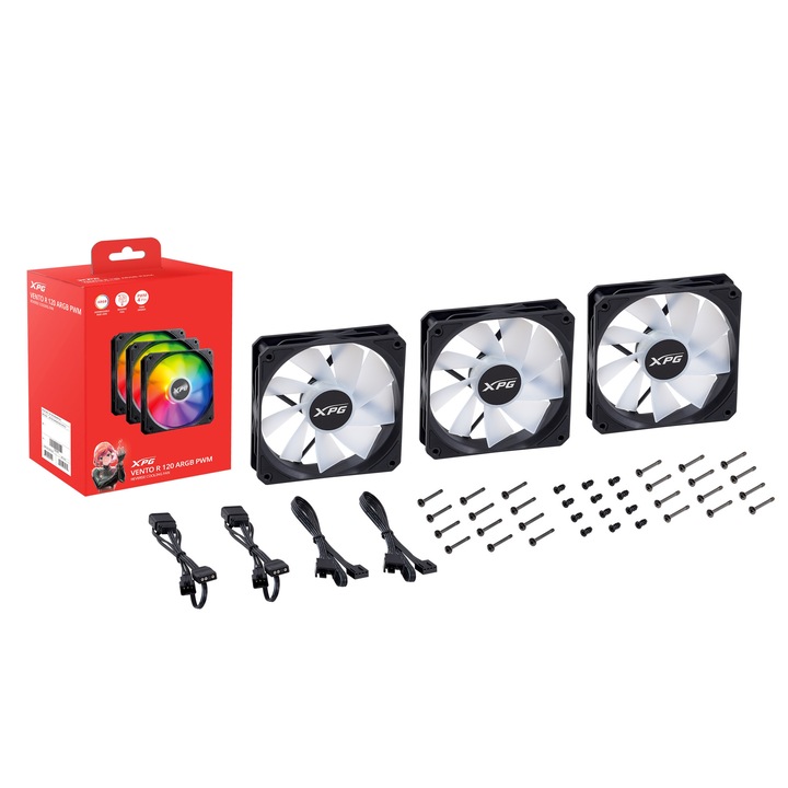 3 db PC ventilátor készlet XPG Vento R 120 PWM fekete, fordított lapátok