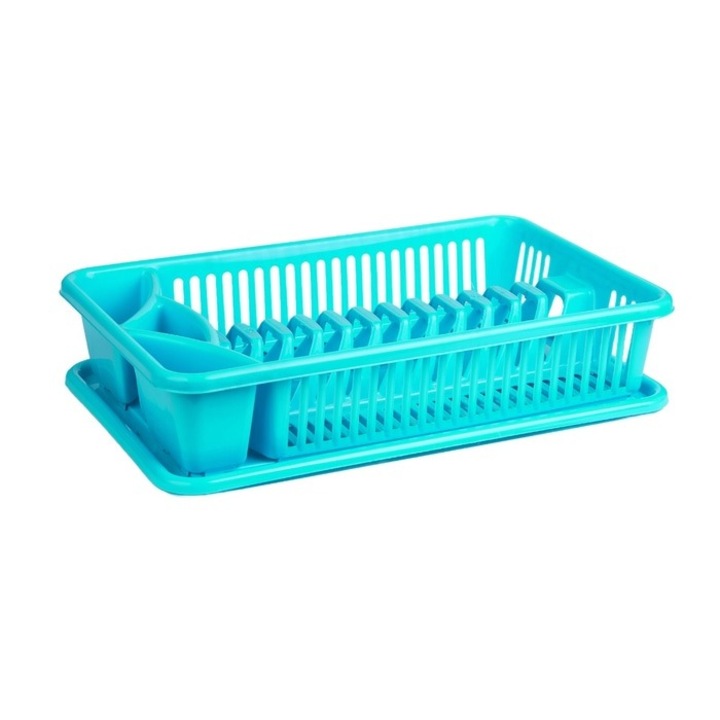 Suport pentru vase Antbro® cu tava, plastic, bleu, 43 x 26.5 cm