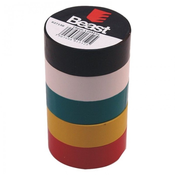 Banda izolanta colorata, Beast, set 5 bucati, 19mm x 10m, multicolor