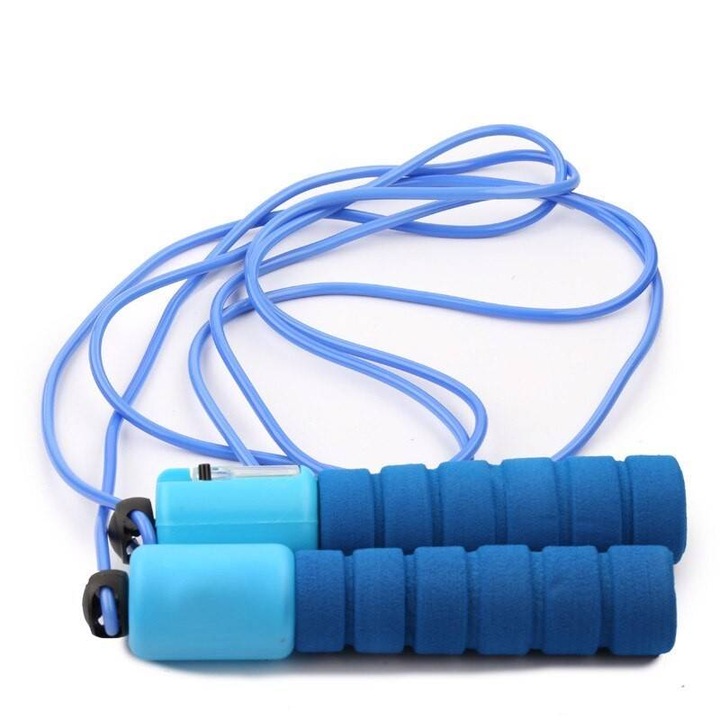 Coarda de sarit, lungime ajustabila, contor digital, albastru