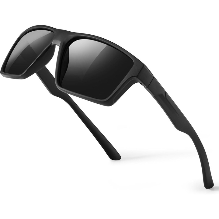 Ochelari de soare Kunchu unisex, polarizati, protectie UV400, potriviti pentru condus, activitati in aer liber, calatorii, ciclism, golf, pescuit, negru