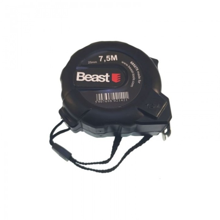 Ruleta BEAST 7,5m x 25mm, cu mecanism solid, gumata