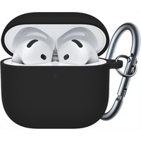 Husa Silicon Protectie compatibila cu AirPods 4 CASEY STUDIOS™, din Silicon Moale, cu Breloc Carabina, Incarcare Wireless, Negru