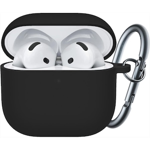 Husa Silicon Protectie compatibila cu AirPods 4 CASEY STUDIOS™, din Silicon Moale, cu Breloc Carabina, Incarcare Wireless, Negru